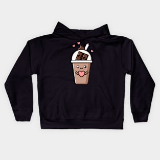 Kawaii Chocolate Milkshake with Hearts | Cute Kawaii Food Art for Kawaii Lovers Kids Hoodie